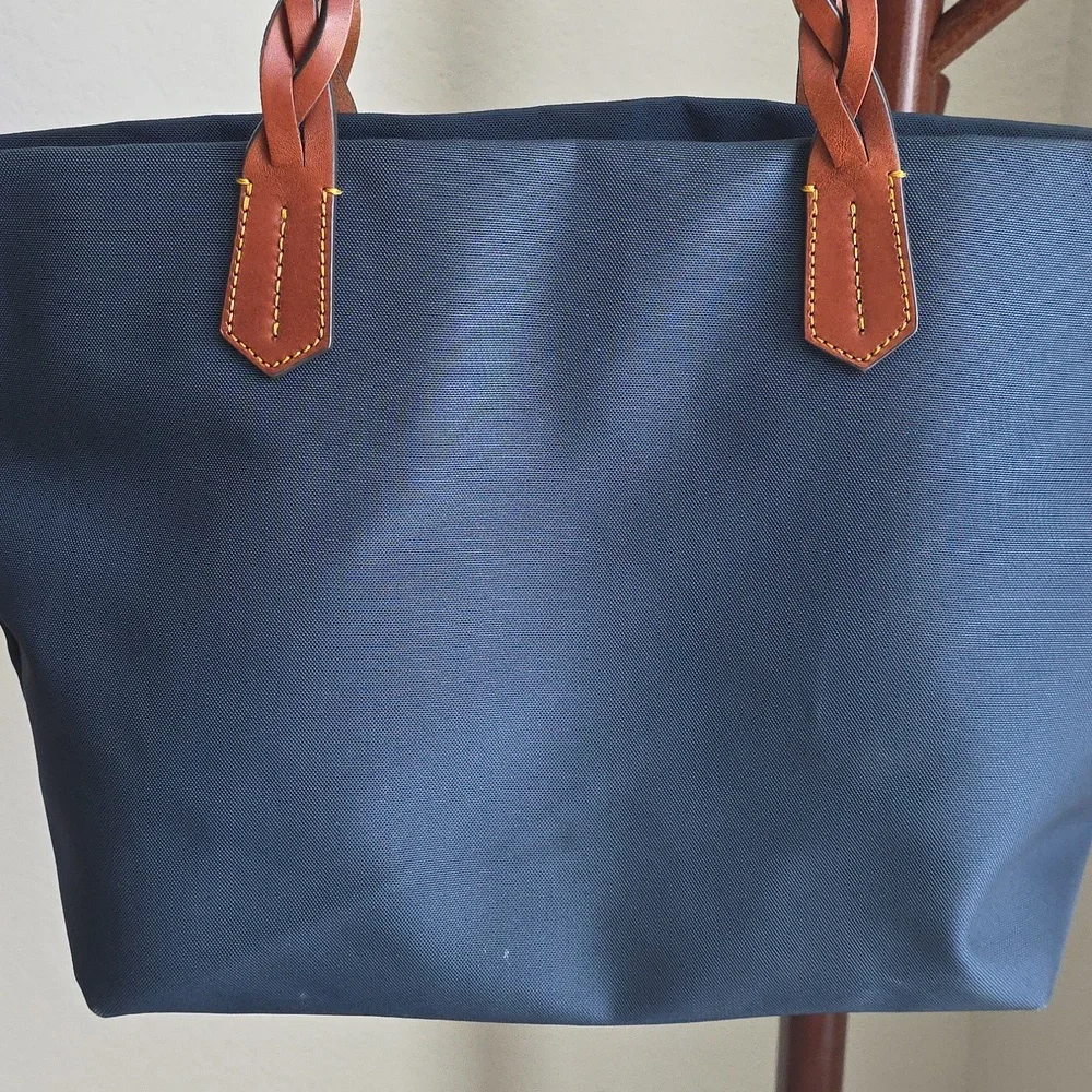 Dooney & Bourke Nylon Navy Tote Bag with Brown Leather - Picture 3 of 9